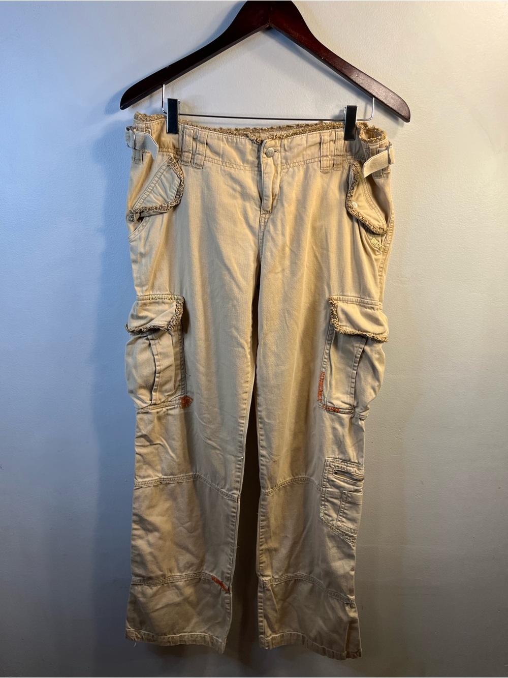 Marshall Rousso Cargo Pants with Multiple Pockets Khaki Cool Embellishments M